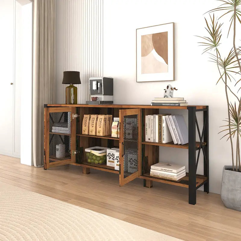 Mobile TV in noce, stile industriale a scaffale aperto, adatto per TV fino a 80".