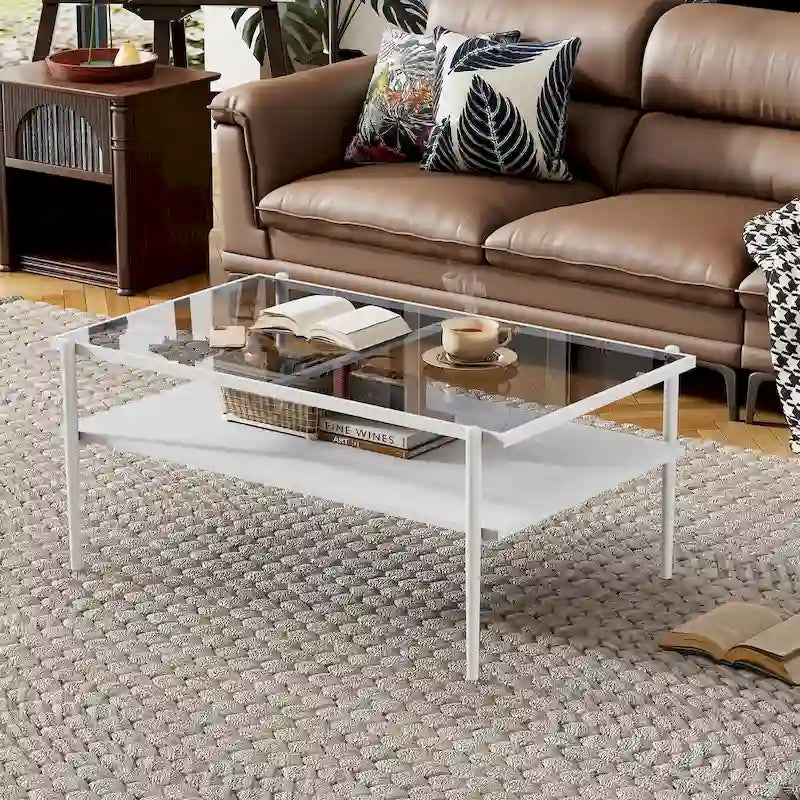 Set Tavolino da caffè e 2 Tavolini laterali in Vetro temperato Grigio, Gambe in Ferro Moderne, per Soggiorno (1–4 Persone)