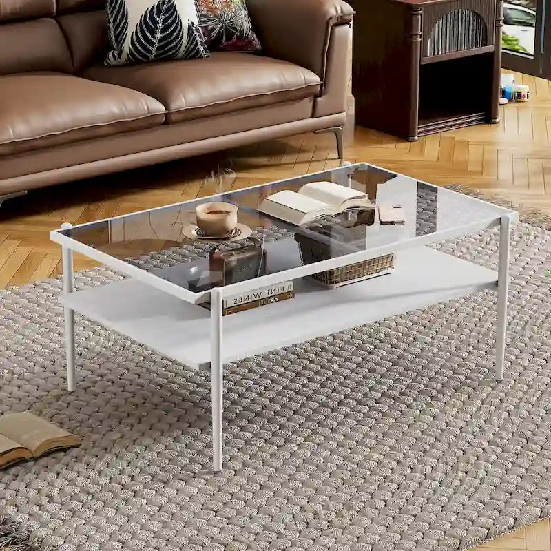 Set Tavolino da caffè e 2 Tavolini laterali in Vetro temperato Grigio, Gambe in Ferro Moderne, per Soggiorno (1–4 Persone)
