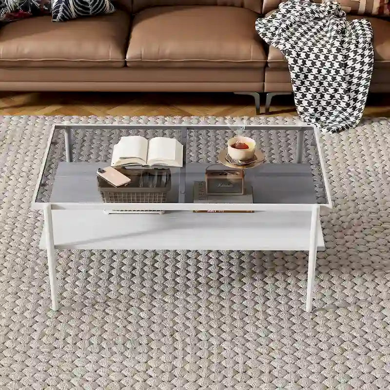Set Tavolino da caffè e 2 Tavolini laterali in Vetro temperato Grigio, Gambe in Ferro Moderne, per Soggiorno (1–4 Persone)