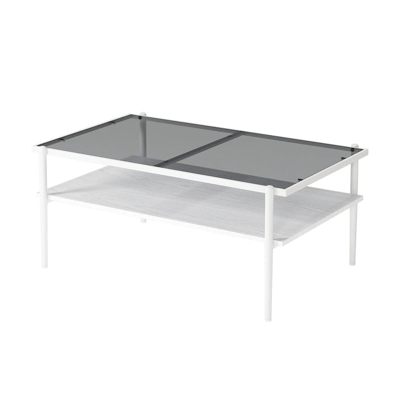 Set Tavolino da caffè e 2 Tavolini laterali in Vetro temperato Grigio, Gambe in Ferro Moderne, per Soggiorno (1–4 Persone)