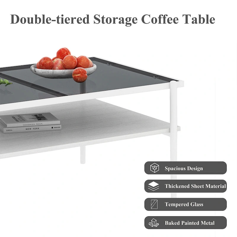Set Tavolino da caffè e 2 Tavolini laterali in Vetro temperato Grigio, Gambe in Ferro Moderne, per Soggiorno (1–4 Persone)