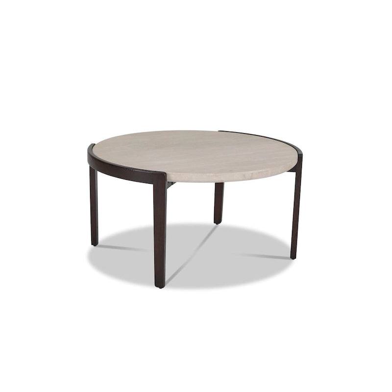 Tavolino da caffè rotondo marrone, piano in legno e pietra, per 1-2 persone (35" x 18")