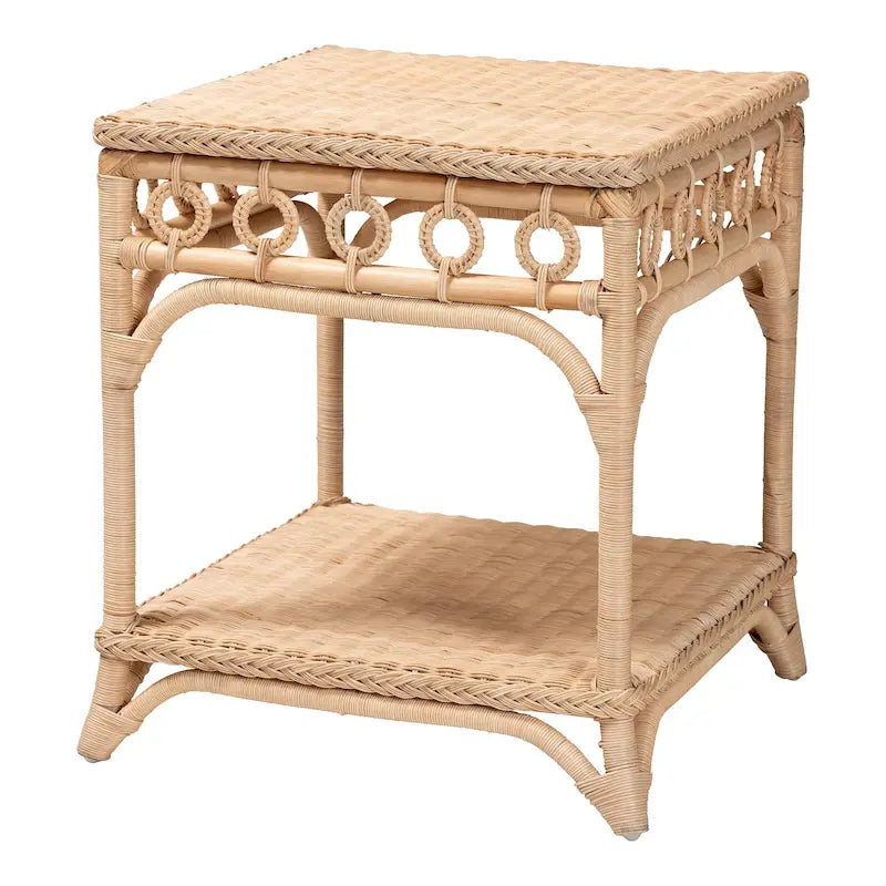 Tavolino finale in rattan marrone naturale con ripiano, 1 pezzo, quadrato