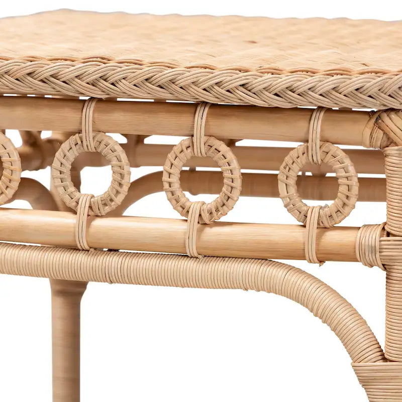 Tavolino finale in rattan marrone naturale con ripiano, 1 pezzo, quadrato