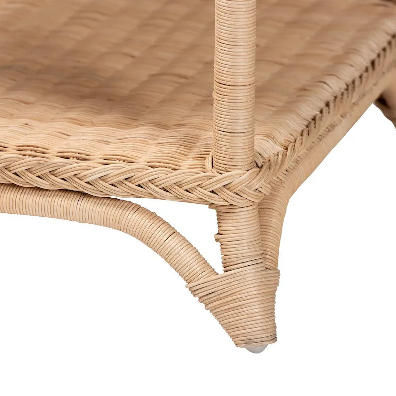 Tavolino finale in rattan marrone naturale con ripiano, 1 pezzo, quadrato
