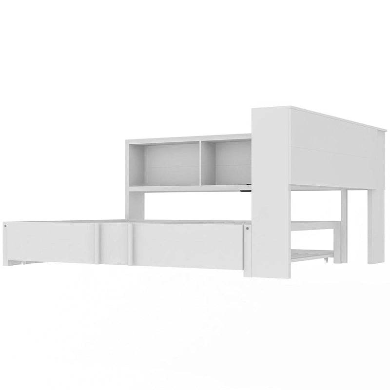 Letto a giorno in metallo nero, matrimoniale con libreria, ringhiera e porte USB – Posti letto 2