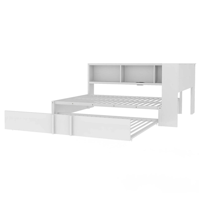 Letto a giorno in metallo nero, matrimoniale con libreria, ringhiera e porte USB – Posti letto 2