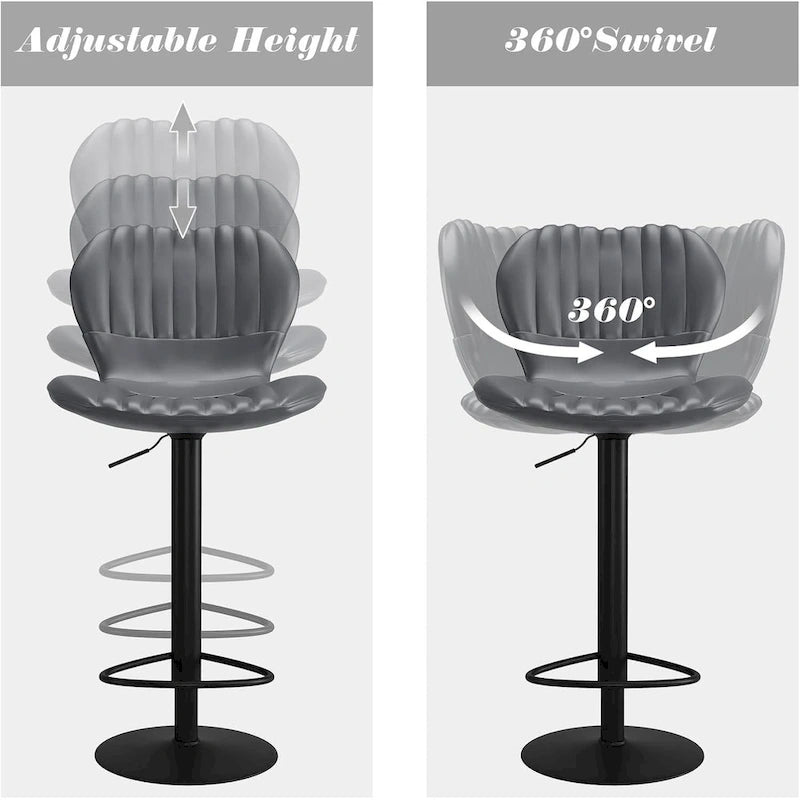 Sgabello da bar girevole nero/grigio/bianco con schienale alto, set da 4, altezza bancone
