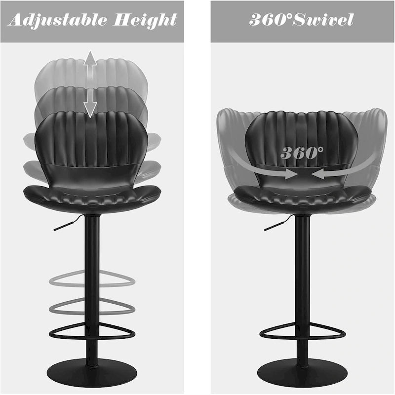 Sgabello da bar girevole nero/grigio/bianco con schienale alto, set da 4, altezza bancone