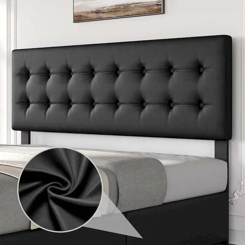 Letto matrimoniale Queen-size in lino grigio, capitonné, 4 cassetti contenitore, adatto per 2 persone