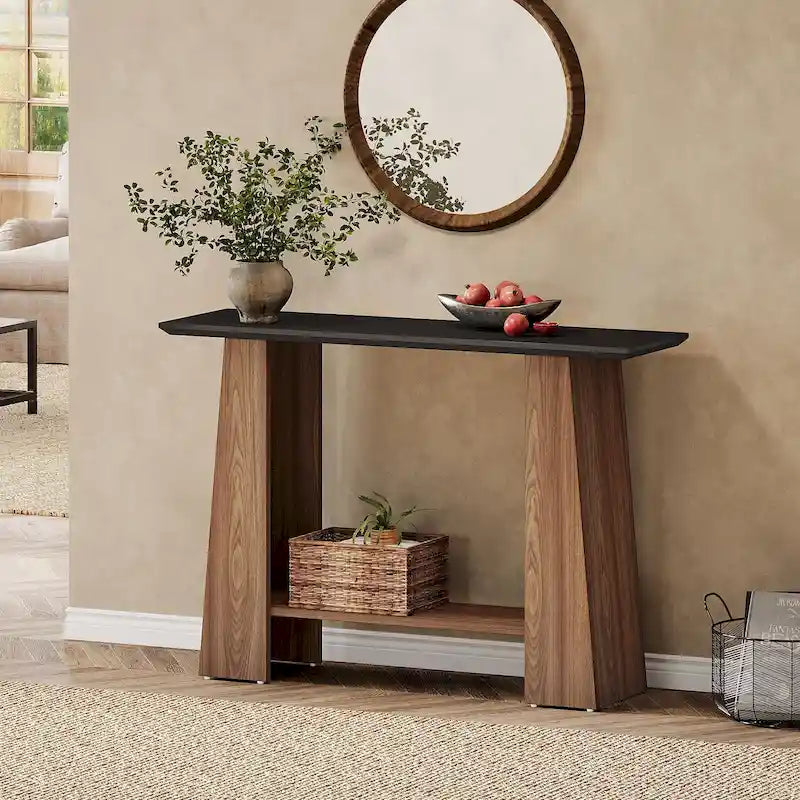 Consolle nera e noce, stile Mid-Century Modern, 1 ripiano