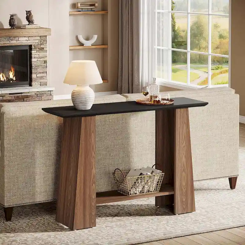 Consolle nera e noce, stile Mid-Century Modern, 1 ripiano