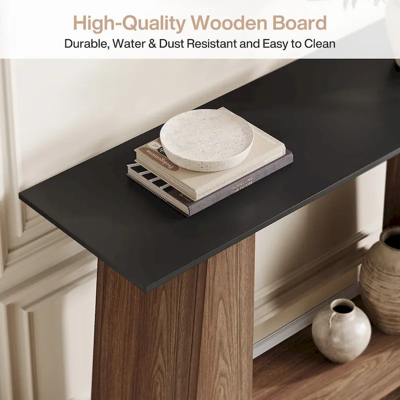 Consolle nera e noce, stile Mid-Century Modern, 1 ripiano