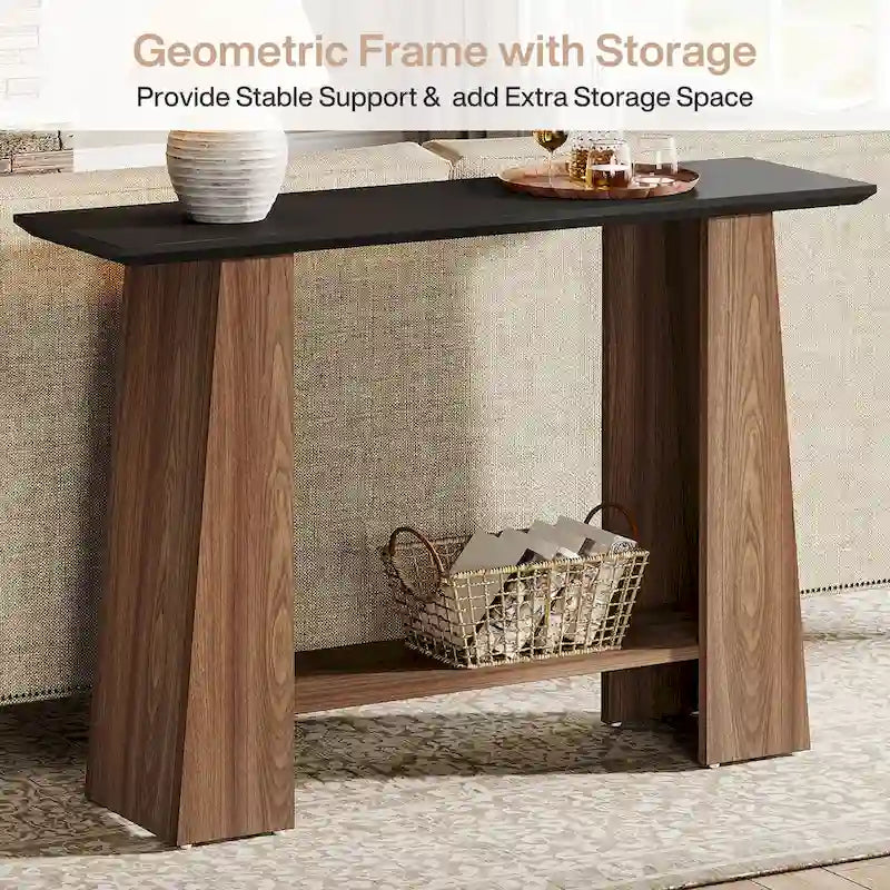 Consolle nera e noce, stile Mid-Century Modern, 1 ripiano
