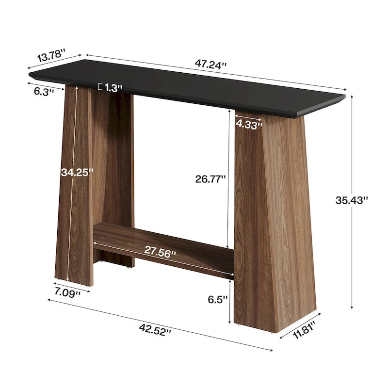 Consolle nera e noce, stile Mid-Century Modern, 1 ripiano
