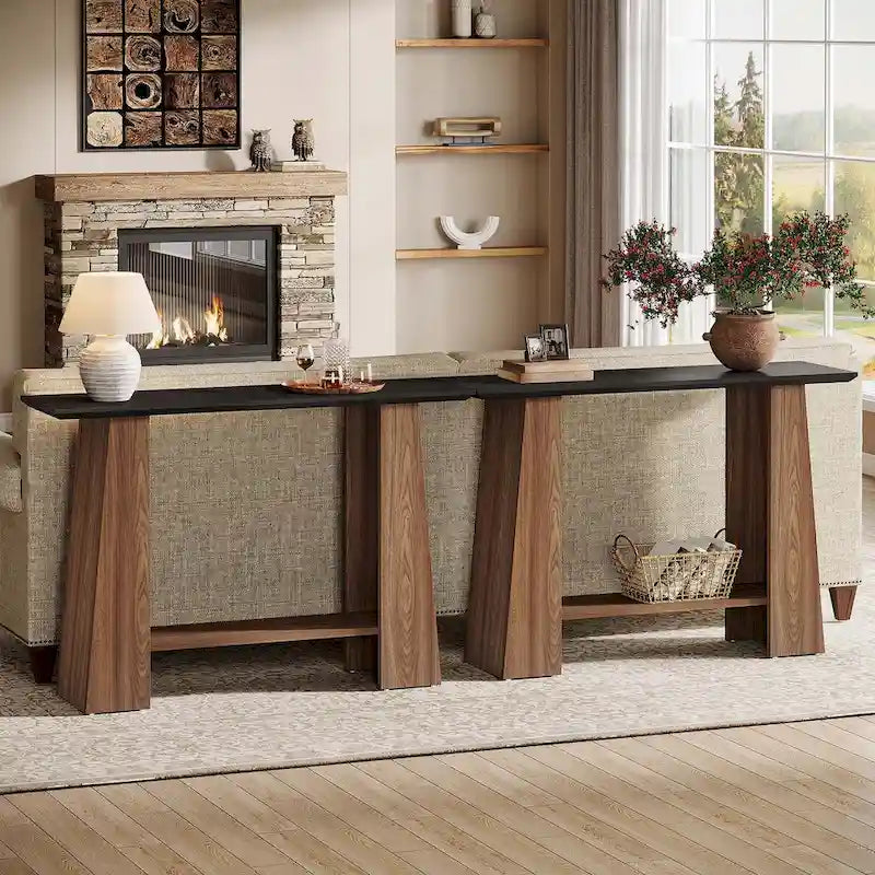 Consolle nera e noce, stile Mid-Century Modern, 1 ripiano