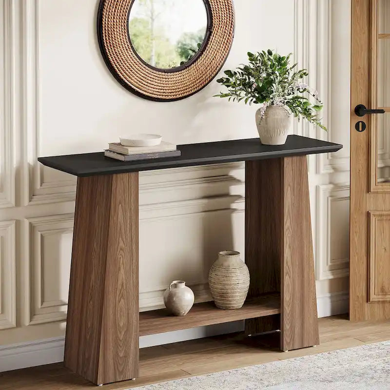 Consolle nera e noce, stile Mid-Century Modern, 1 ripiano