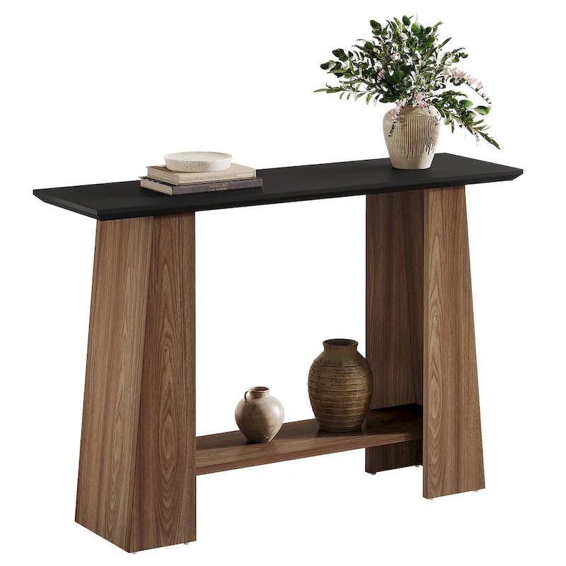 Consolle nera e noce, stile Mid-Century Modern, 1 ripiano