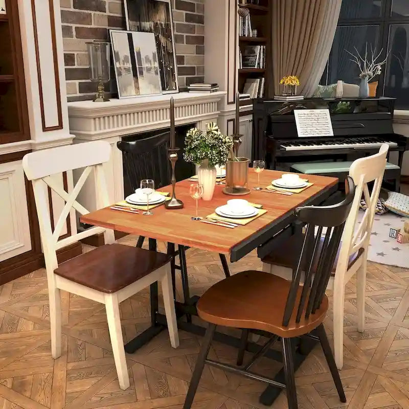 Tavolo da pranzo e scaffale convertibile in legno, 4 posti a sedere