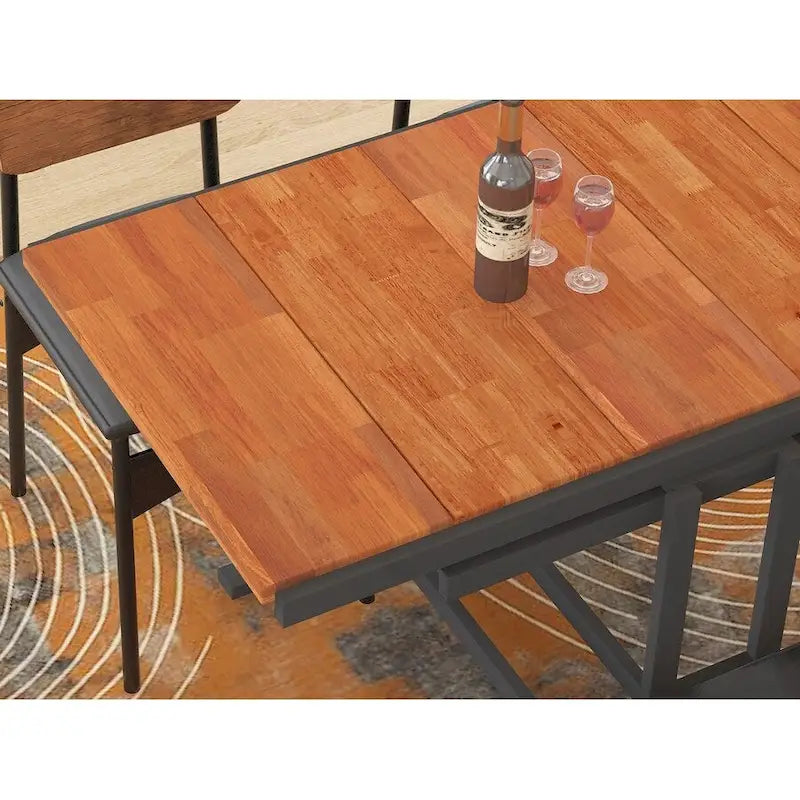 Tavolo da pranzo e scaffale convertibile in legno, 4 posti a sedere