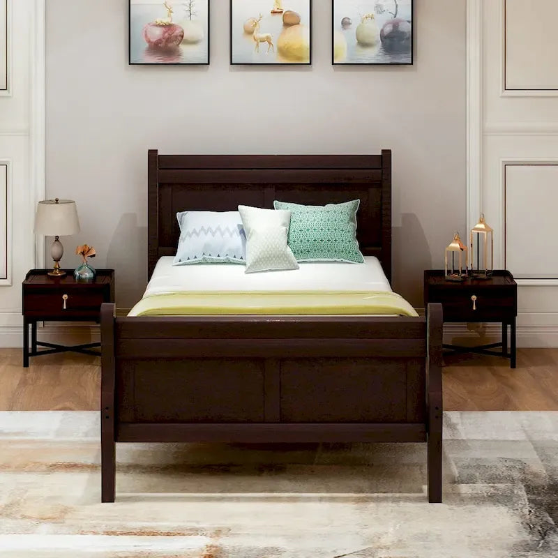Letto a piattaforma singolo rovere / bianco / espresso con testiera e pediera, supporto a doghe in legno, 1 persona