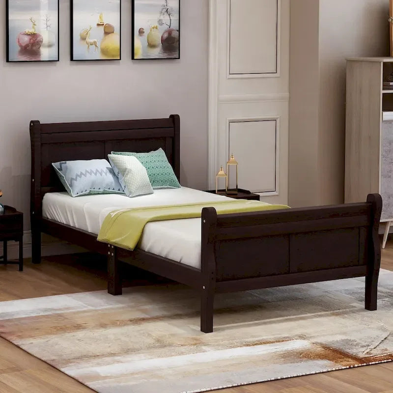Letto a piattaforma singolo rovere / bianco / espresso con testiera e pediera, supporto a doghe in legno, 1 persona