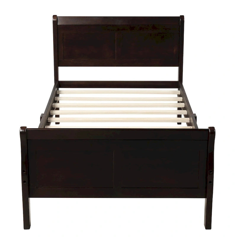 Letto a piattaforma singolo rovere / bianco / espresso con testiera e pediera, supporto a doghe in legno, 1 persona