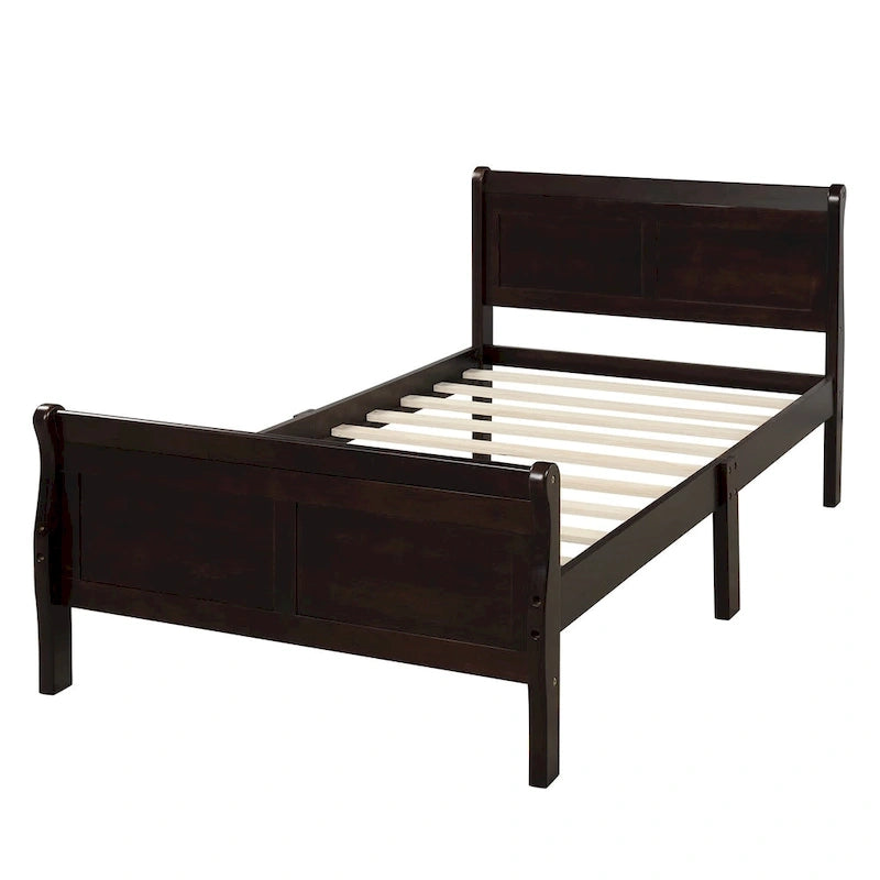 Letto a piattaforma singolo rovere / bianco / espresso con testiera e pediera, supporto a doghe in legno, 1 persona