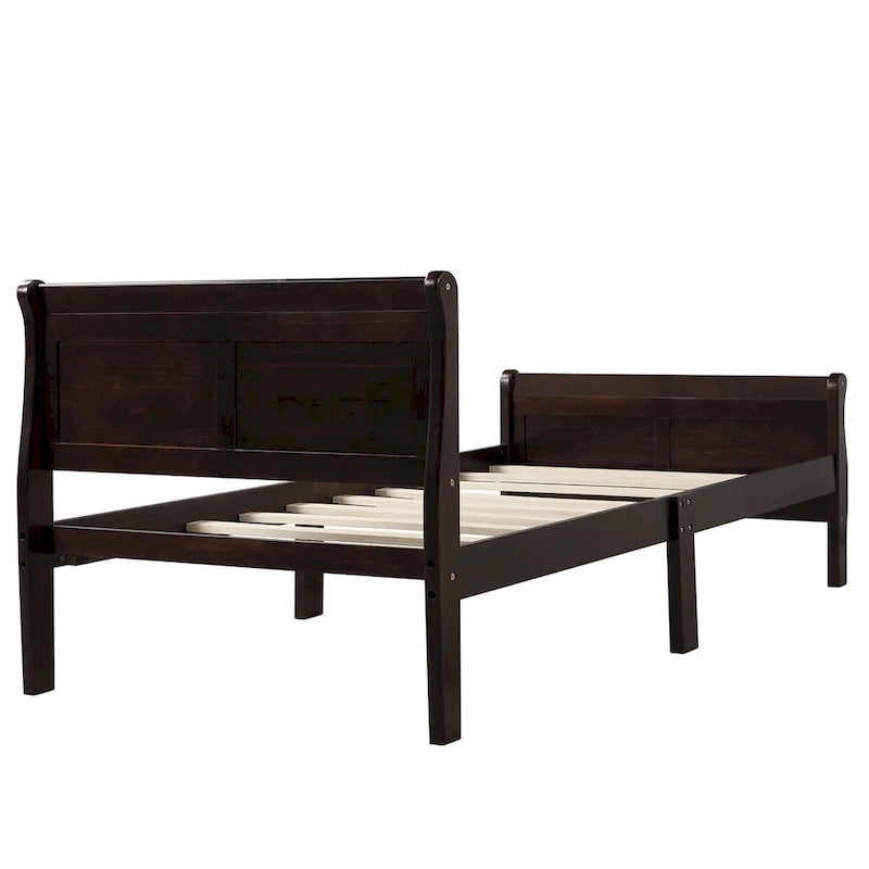 Letto a piattaforma singolo rovere / bianco / espresso con testiera e pediera, supporto a doghe in legno, 1 persona