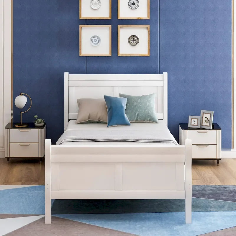 Letto a piattaforma singolo rovere / bianco / espresso con testiera e pediera, supporto a doghe in legno, 1 persona