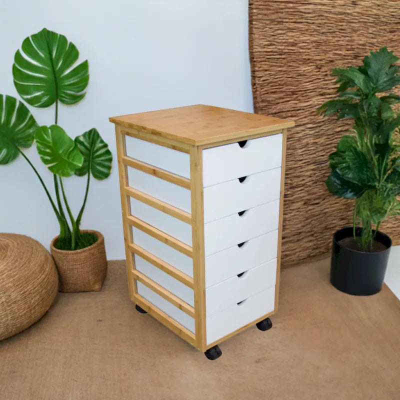 Espresso / Caramello / Naturale / Bambù Bianco Carrello contenitore a 6 cassetti con ruote – 1 Persona