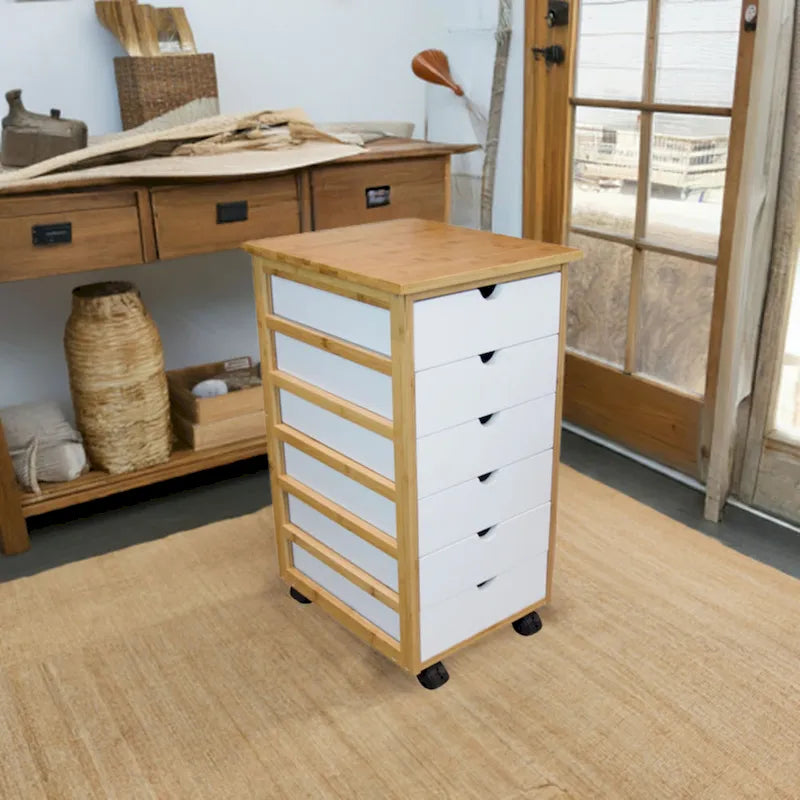 Espresso / Caramello / Naturale / Bambù Bianco Carrello contenitore a 6 cassetti con ruote – 1 Persona