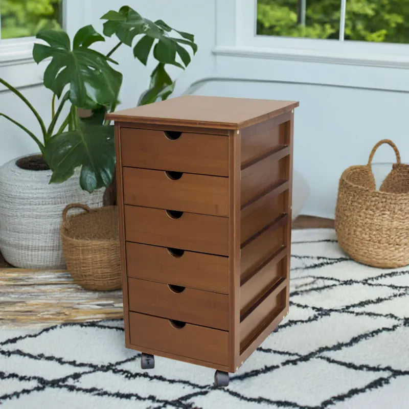 Espresso / Caramello / Naturale / Bambù Bianco Carrello contenitore a 6 cassetti con ruote – 1 Persona