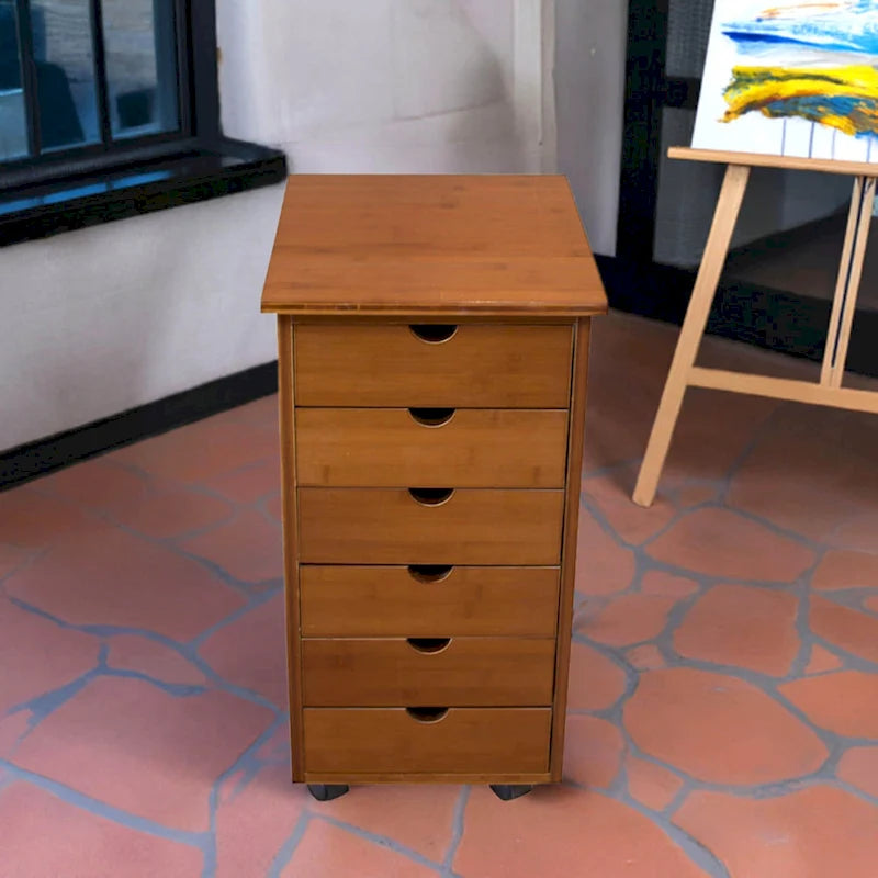 Espresso / Caramello / Naturale / Bambù Bianco Carrello contenitore a 6 cassetti con ruote – 1 Persona