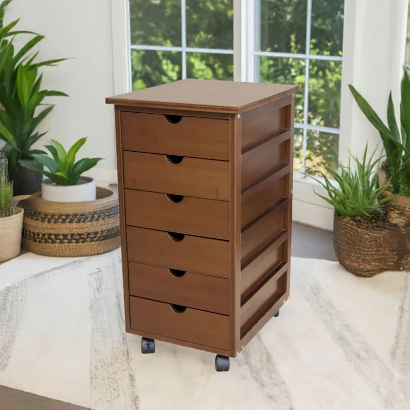 Espresso / Caramello / Naturale / Bambù Bianco Carrello contenitore a 6 cassetti con ruote – 1 Persona
