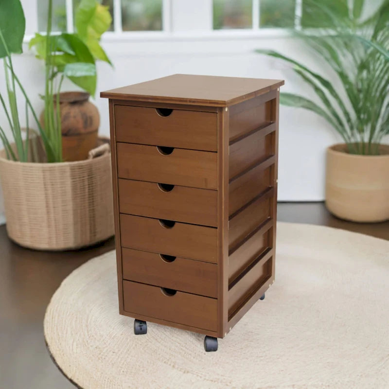 Espresso / Caramello / Naturale / Bambù Bianco Carrello contenitore a 6 cassetti con ruote – 1 Persona