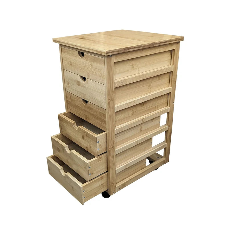Espresso / Caramello / Naturale / Bambù Bianco Carrello contenitore a 6 cassetti con ruote – 1 Persona