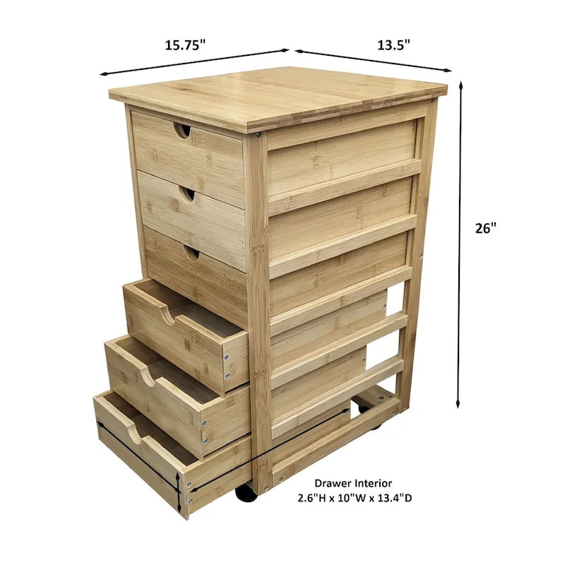 Espresso / Caramello / Naturale / Bambù Bianco Carrello contenitore a 6 cassetti con ruote – 1 Persona