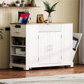 Fluted Kitchen Island With Trash Can Storage Cabinet(no include stool)