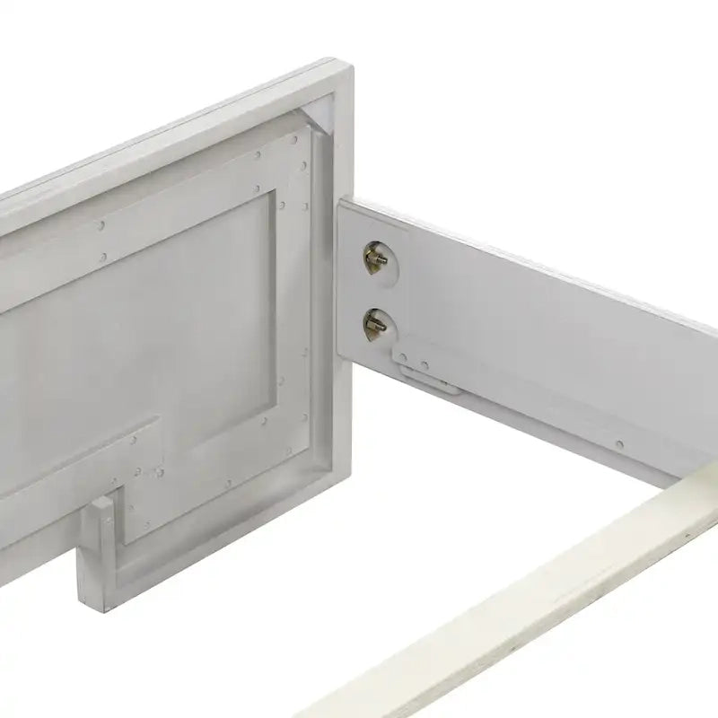 Letto rustico con pannello in legno bianco – Design intagliato, Queen/King, 2 posti letto