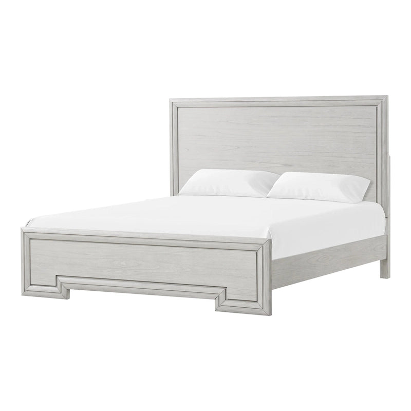Letto rustico con pannello in legno bianco – Design intagliato, Queen/King, 2 posti letto