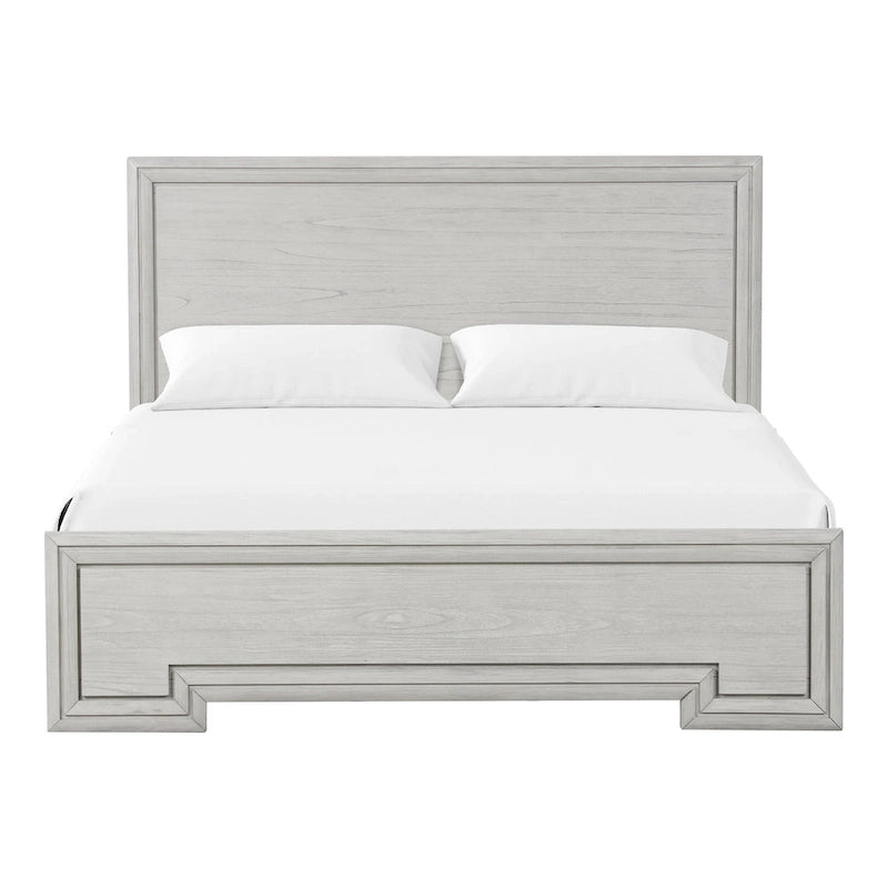 Letto rustico con pannello in legno bianco – Design intagliato, Queen/King, 2 posti letto