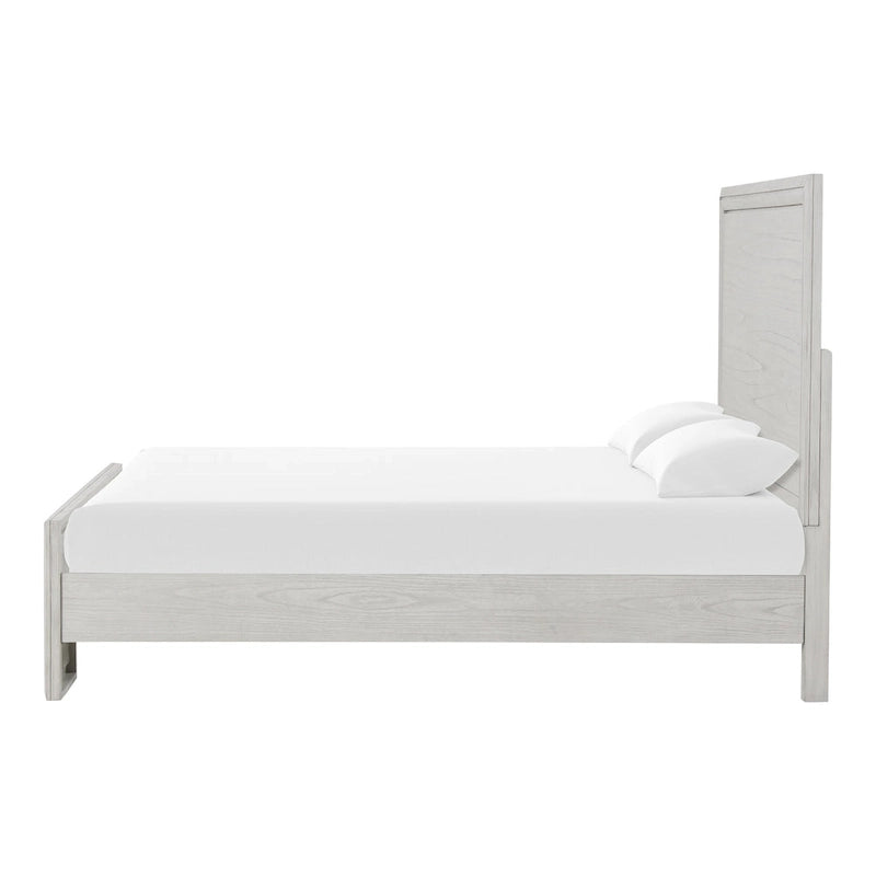 Letto rustico con pannello in legno bianco – Design intagliato, Queen/King, 2 posti letto