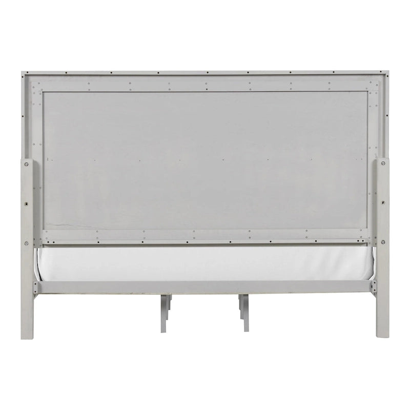 Letto rustico con pannello in legno bianco – Design intagliato, Queen/King, 2 posti letto