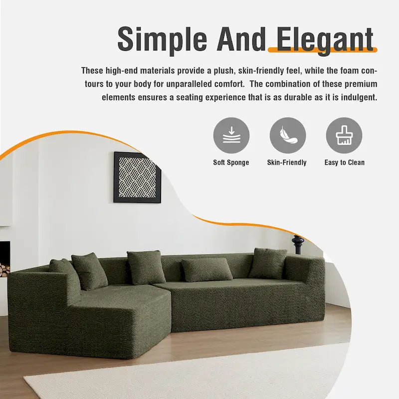 Divano sezionale modulare senza braccioli Emerald / Khaki, 3-4 posti a sedere