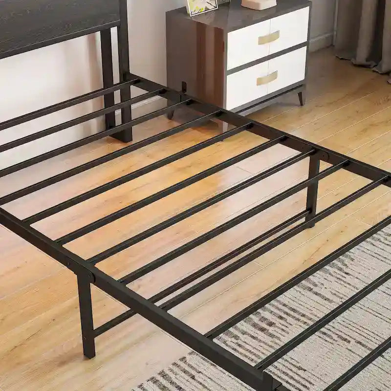 Letto a piattaforma in metallo marrone nero con testiera a LED e stazione di ricarica – Twin, 1 persona