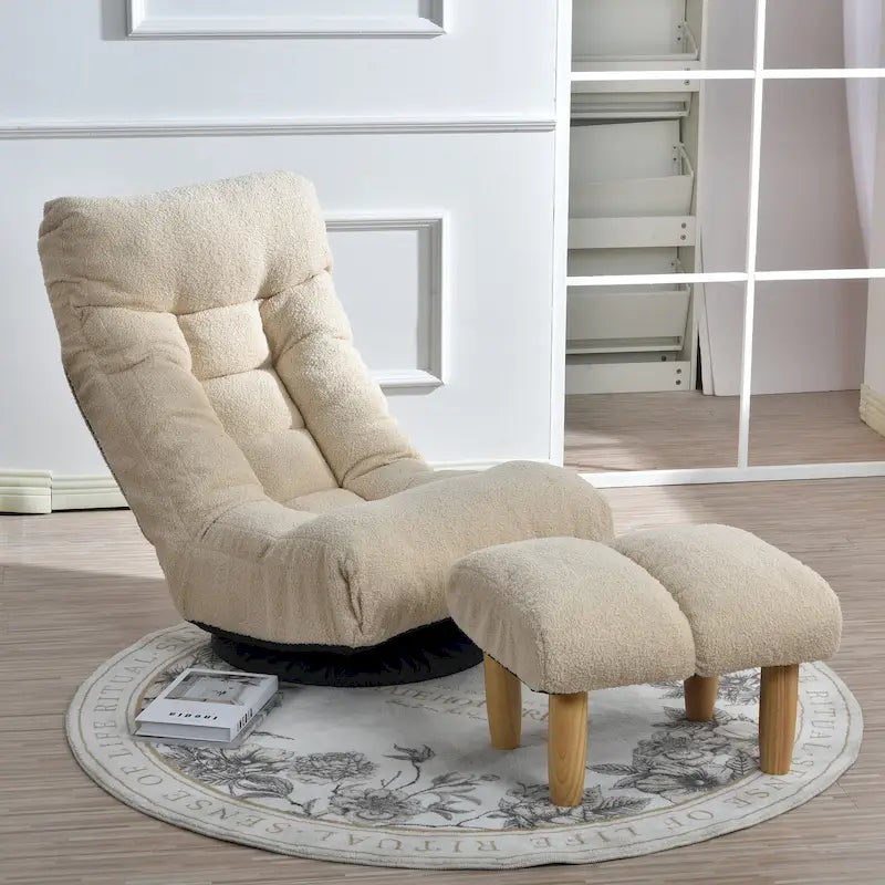 Poltrona reclinabile girevole Boucle Beige con poggiapiedi, poggiatesta e schienale regolabili - 1 posto