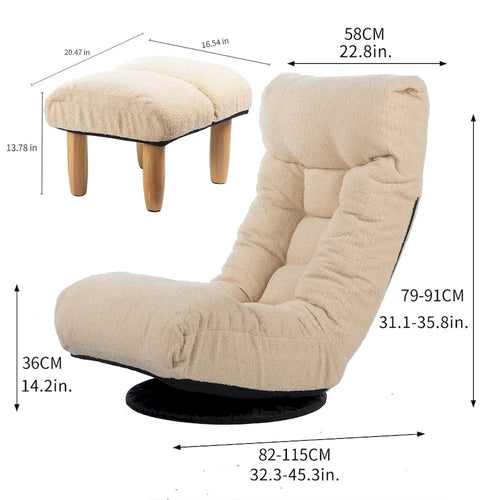Poltrona reclinabile girevole Boucle Beige con poggiapiedi, poggiatesta e schienale regolabili - 1 posto