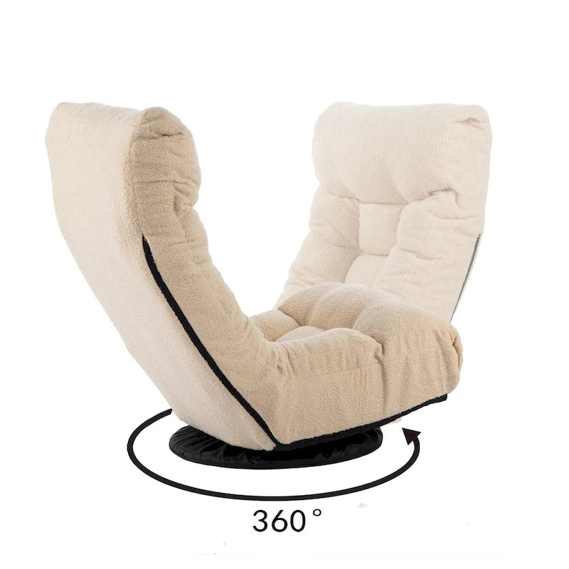 Poltrona reclinabile girevole Boucle Beige con poggiapiedi, poggiatesta e schienale regolabili - 1 posto